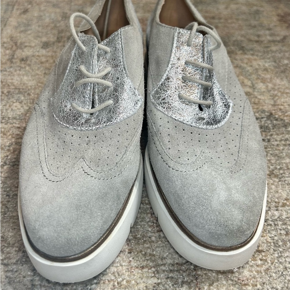 Gray Platform Shoes with Classic Brogue Design